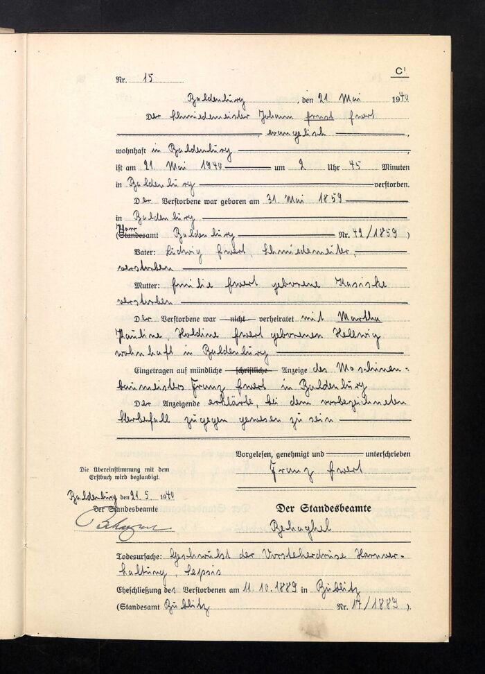 Auszug Totenregister